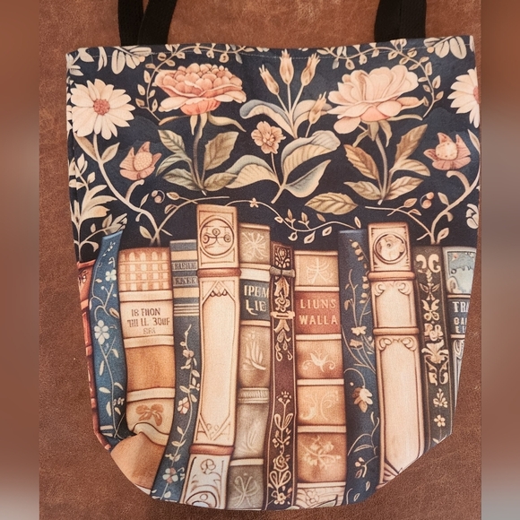 Floral And Book Print Tote Bag - Picture 4 of 6